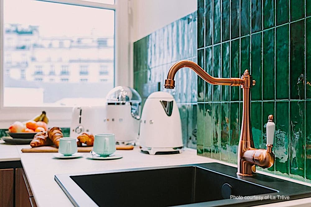 Kitchen in apartment at La Trêve; photo courtesy of La Trêve