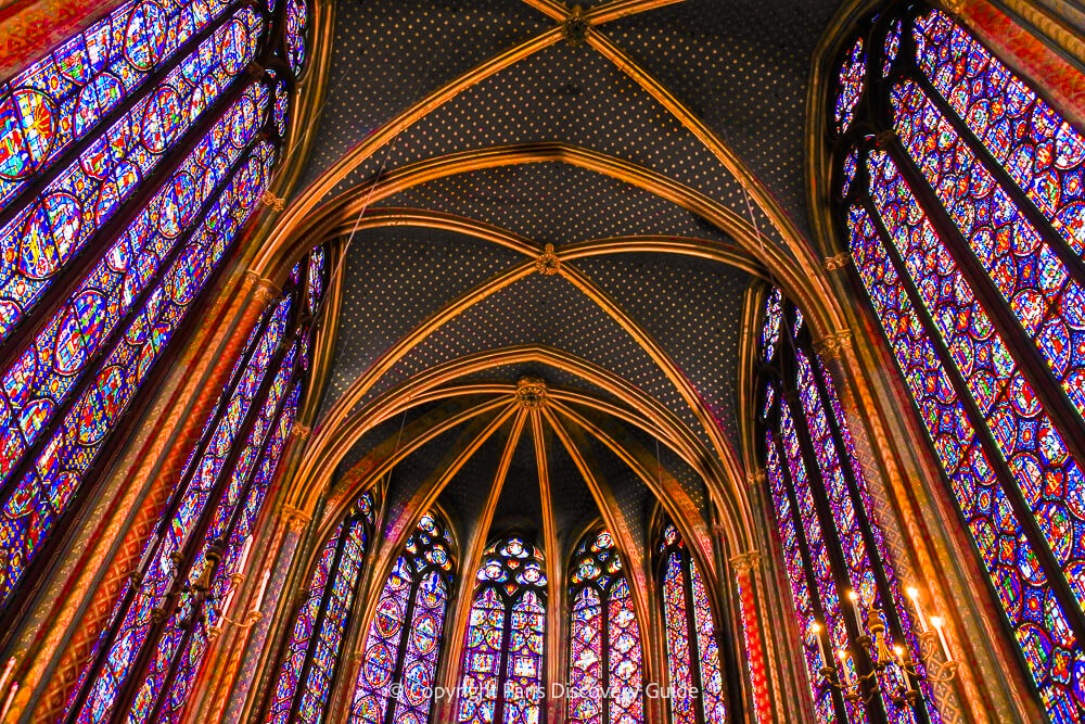 Stained glass walls at Sainte-Chapelle, site of popular candlelight concerts