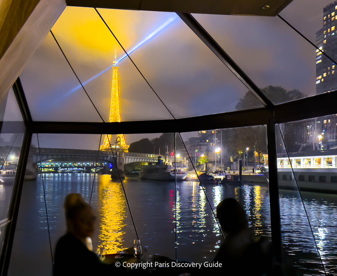 Eiffel Tower, as seen from a Seine River dinner cruise