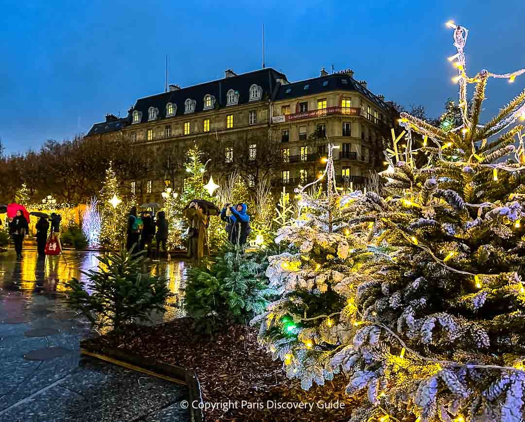 The Hotel de Ville Christmas Market on a rainy evening