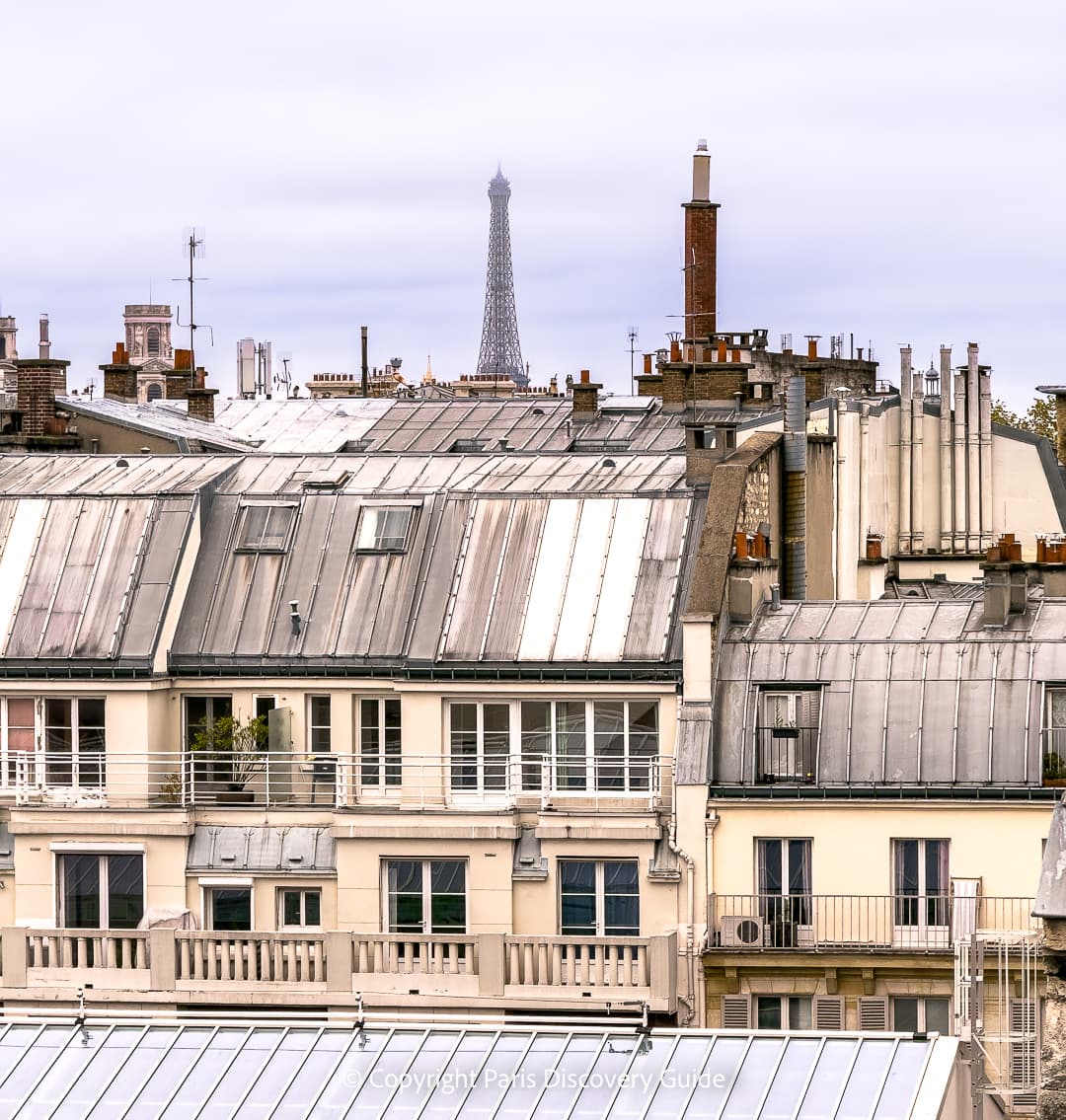 View of the Eiffel Tower from Hotel Pilgrim's rooftop terrace