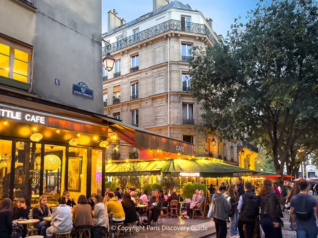 Cafes lining a small plaza about 2 blocks from Le Grand Mazarin 