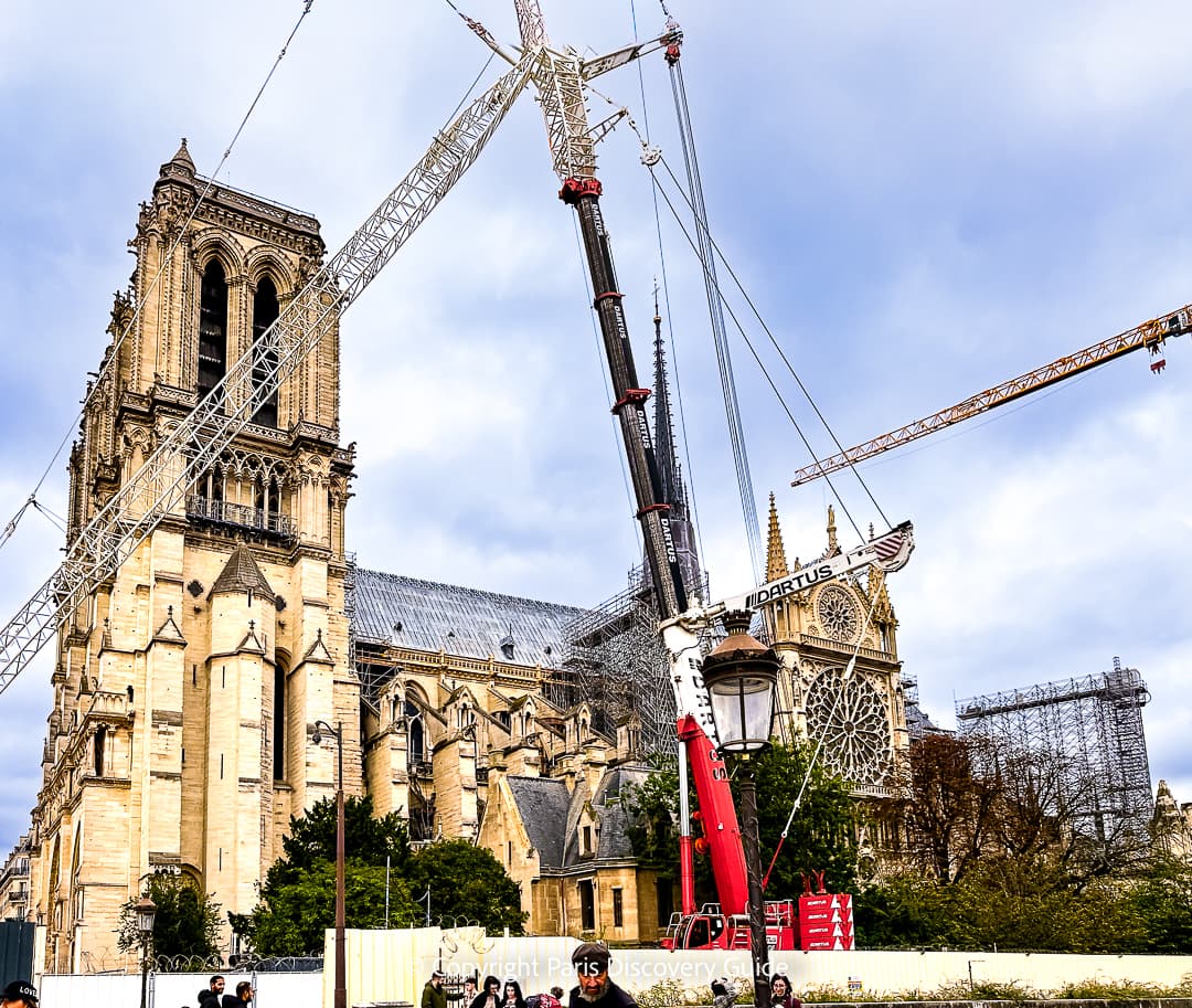 Scaffolding and cranes still surround Notre Dame in early November, 2024