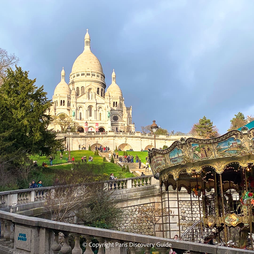 Sacre Coeur Basilica near Les Arenes Lyriques in Montmartre