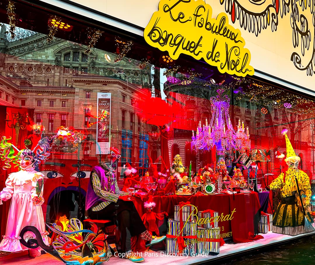 A Christmas Banquet (Banquet de Noel), complete with toys, candies, and magical creatures - part of a multi-window scene at Galeries Lafayette