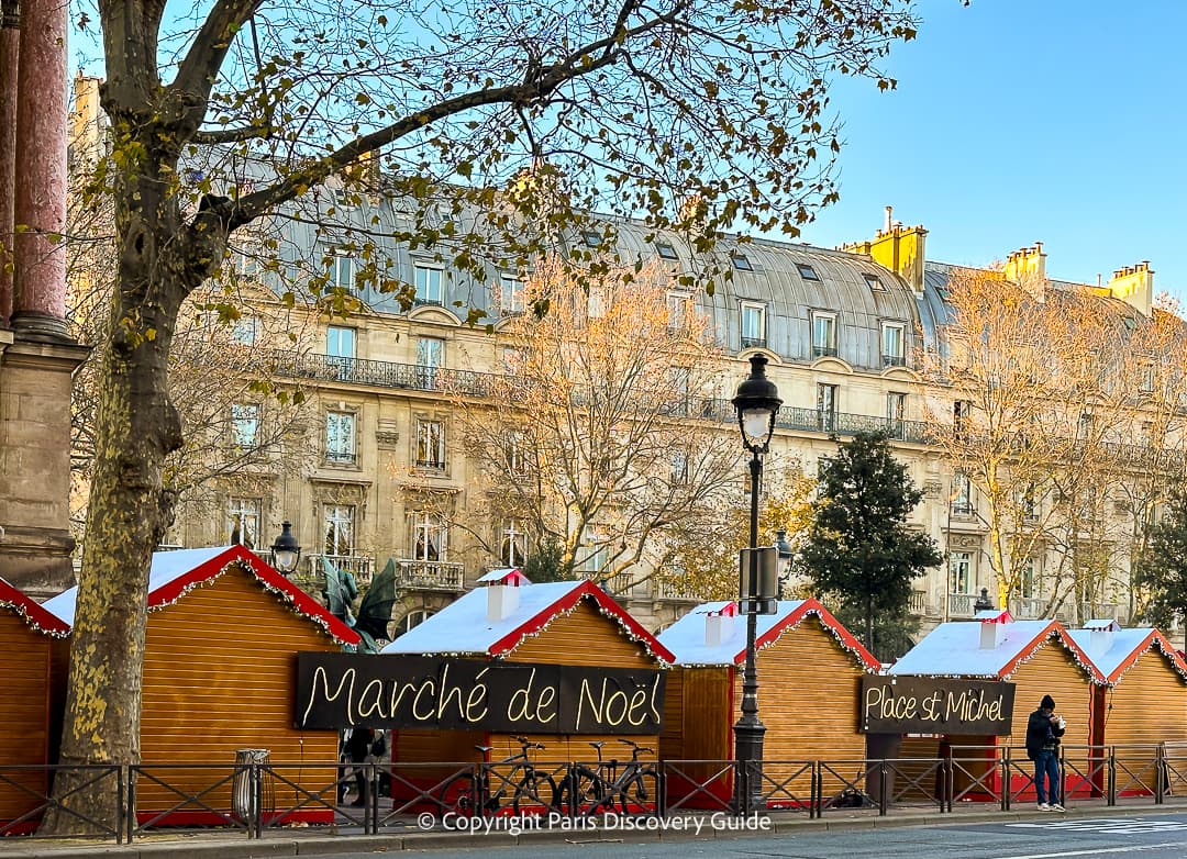 Street-side view of Saint-Michel Christmas Market 