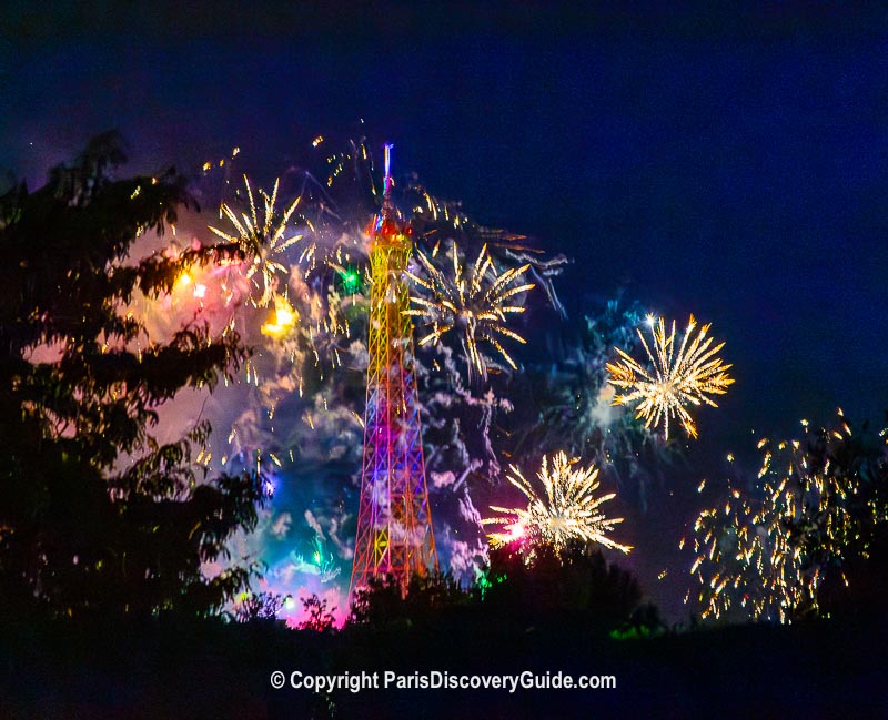 View of Bastille Day fireworks from Tuileries Garden