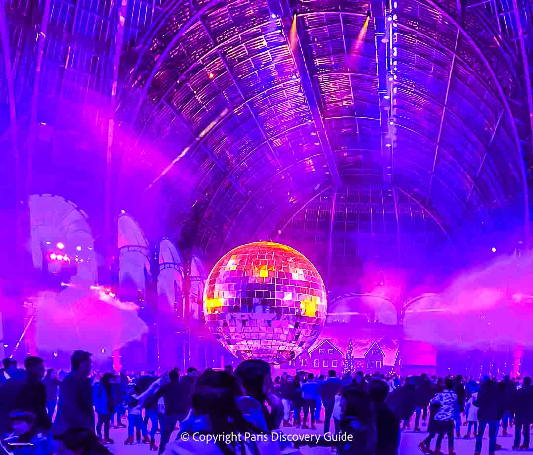 Disco ball at the ice skating rink at the Grand Palais in Paris 