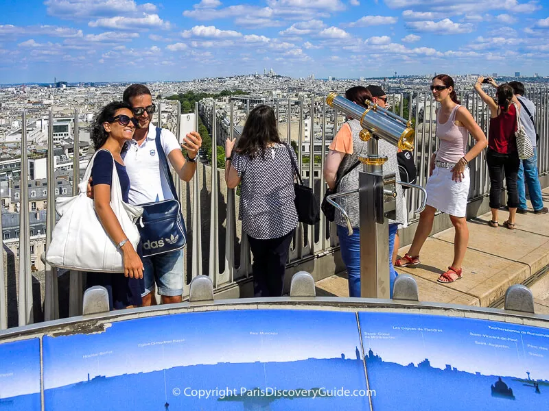 Skyline view from the Arc de Triomphe's rooftop terrace - look hard, and you can see Sacre Coeur on a Montmartre hilltop along the skyline