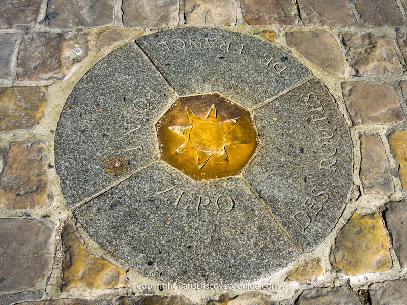 Point Zero marker in front of Notre Dame Cathedral in Paris