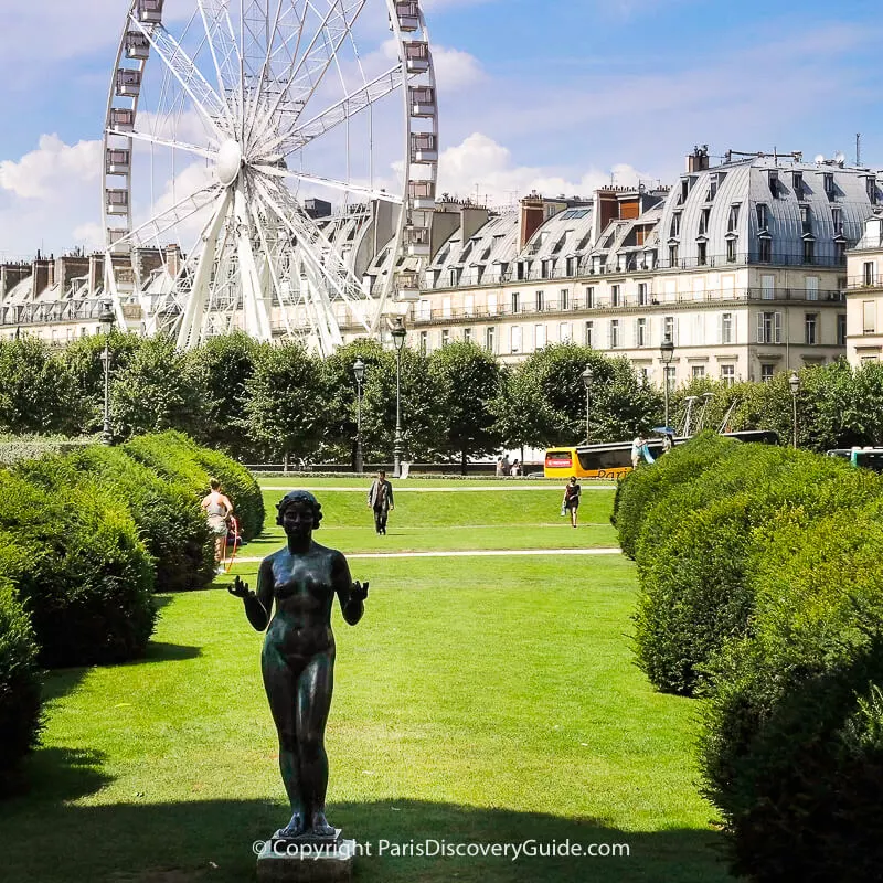 View of Sacre Coeur and Montmartre from the ferris wheel in Tuileries Garden